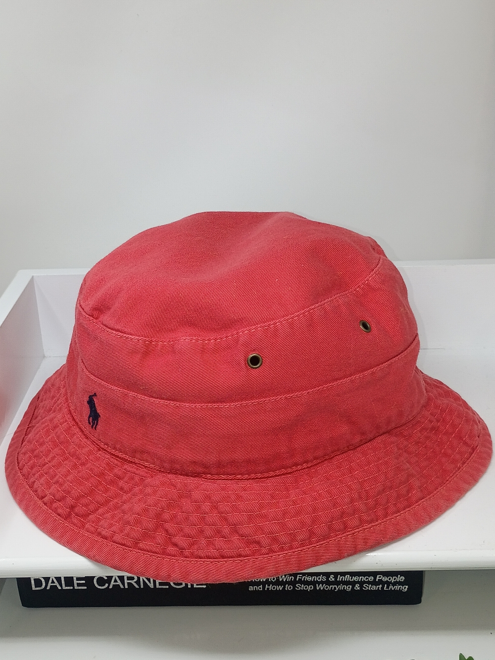 Ralph Lauren Red Bucket Hat with Navy Pony Logo
